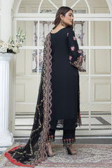 3PC EMBROIDERY CHIFFON SUIT - BLACK