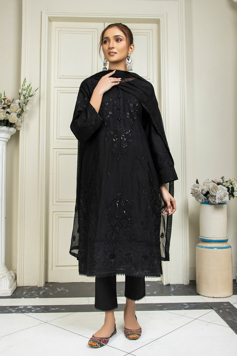 3PC EMBROIDERY DRESS - BLACK