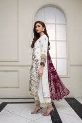 3PC EMBROIDERY CHIFFON SUIT - OFF WHITE