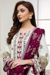 3PC EMBROIDERY CHIFFON SUIT - OFF WHITE