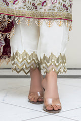 3PC EMBROIDERY CHIFFON SUIT - OFF WHITE