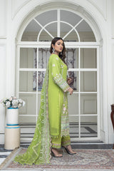 3PC EMBROIDERY CHIFFON SUIT - PARROT GREEN