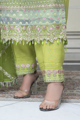 3PC EMBROIDERY CHIFFON SUIT - PARROT GREEN