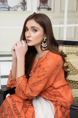 3PC EMBROIDERY CHIFFON SUIT - RUST ORANGE