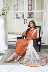 3PC EMBROIDERY CHIFFON SUIT - RUST ORANGE