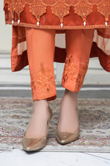 3PC EMBROIDERY CHIFFON SUIT - RUST ORANGE