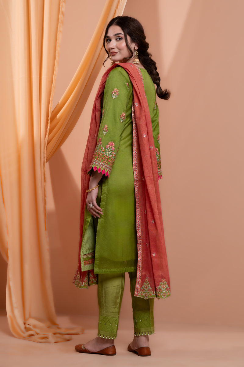 3PC Embroidery Organza Suit - Green