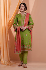 3PC Embroidery Organza Suit - Green