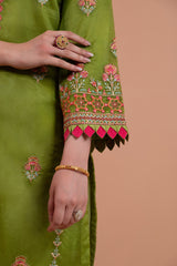 3PC Embroidery Organza Suit - Green