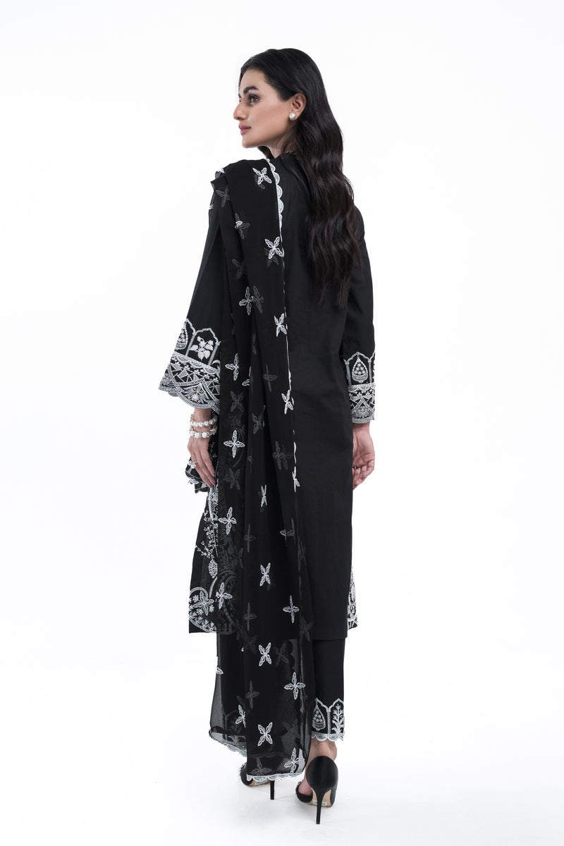 3PC EMBROIDERY DRESS - BLACK