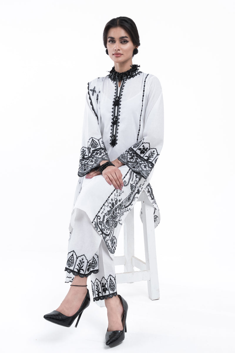 3PC EMBROIDERY DRESS - WHITE