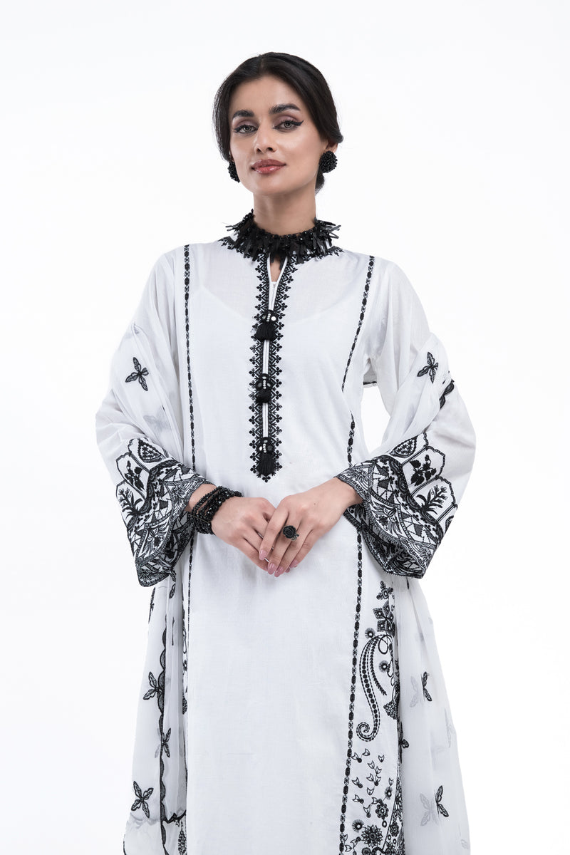 3PC EMBROIDERY DRESS - WHITE