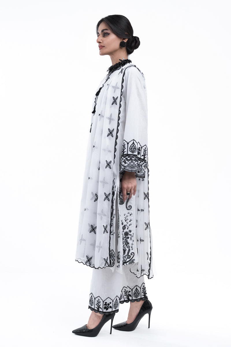 3PC EMBROIDERY DRESS - WHITE