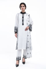 3PC EMBROIDERY DRESS - WHITE