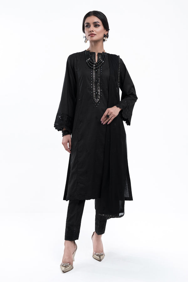 3PC EMBROIDERY DRESS - BLACK