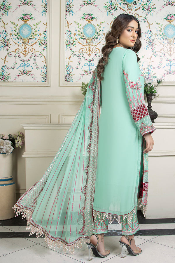 3PC EMBROIDERY CHIFFON SUIT - SEA GREEN