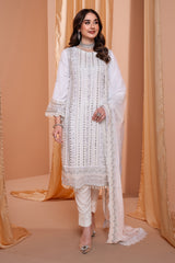 3PC EMBROIDERY CHIFFON SUIT - WHITE