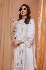 3PC EMBROIDERY CHIFFON SUIT - WHITE