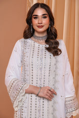 3PC EMBROIDERY CHIFFON SUIT - WHITE