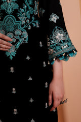 22MWFC1032-Black, Pakistani Indian Eastern Wear Dress, Chiffon With Sequin Work