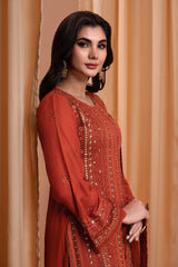 3PC EMBROIDERY CHIFFON SUIT - RUST