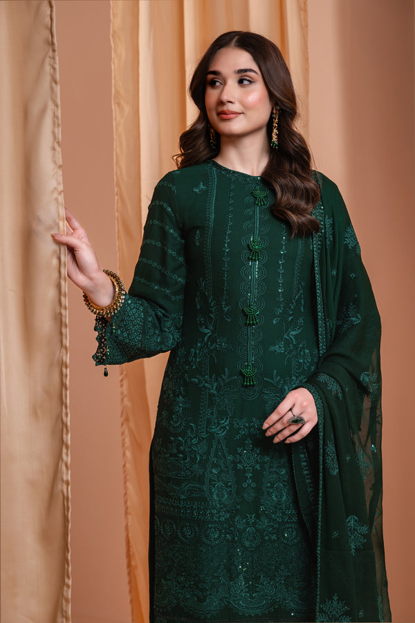 22MWFC1017-Emeraled Green, Pakistani Indian Eastern Dress, Party Wear, Formal Embroidery Dress