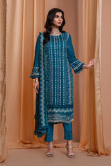 3PC EMBROIDERY CHIFFON SUIT - TEAL