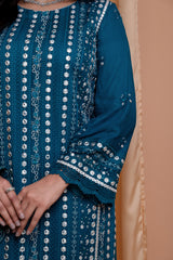 3PC EMBROIDERY CHIFFON SUIT - TEAL