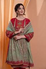 3PC Embroidery Organza Suit - Mahroon