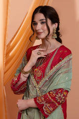 3PC Embroidery Organza Suit - Mahroon