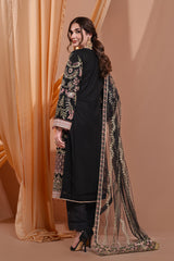 3PC Embroidery Net Suit - Black