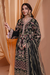 3PC Embroidery Net Suit - Black