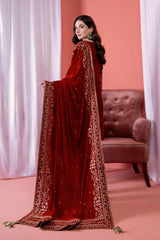 3PC EMBROIDERY VELVET SUIT - RUST