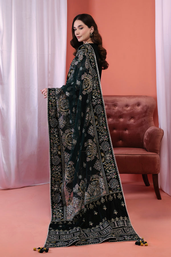 3PC EMBROIDERY VELVET SUIT - GREEN
