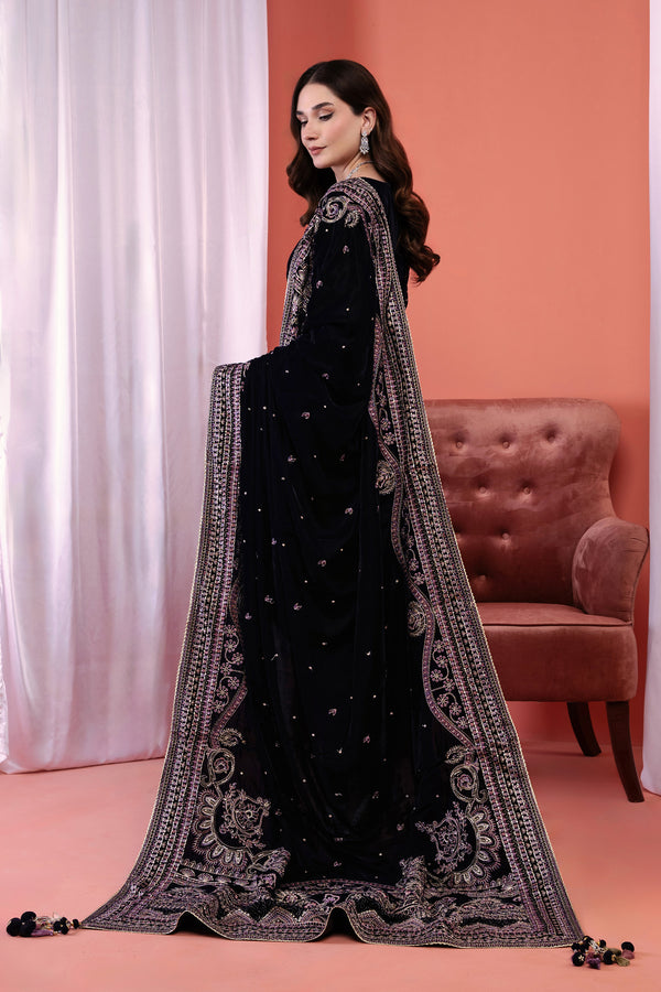 3PC EMBROIDERY VELVET SUIT - PURPLE