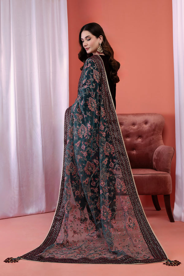 3PC EMBROIDERY VELVET SUIT - VINE