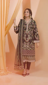 3PC Embroidery Net Suit - Black