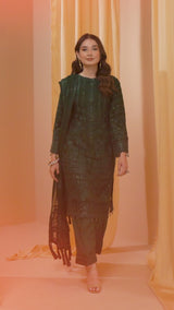 22MWFC1017-Emeraled Green, Pakistani Indian Eastern Dress, Party Wear, Formal Embroidery Dress