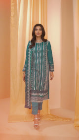 3PC EMBROIDERY CHIFFON SUIT - TEAL