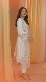 3PC EMBROIDERY CHIFFON SUIT - WHITE